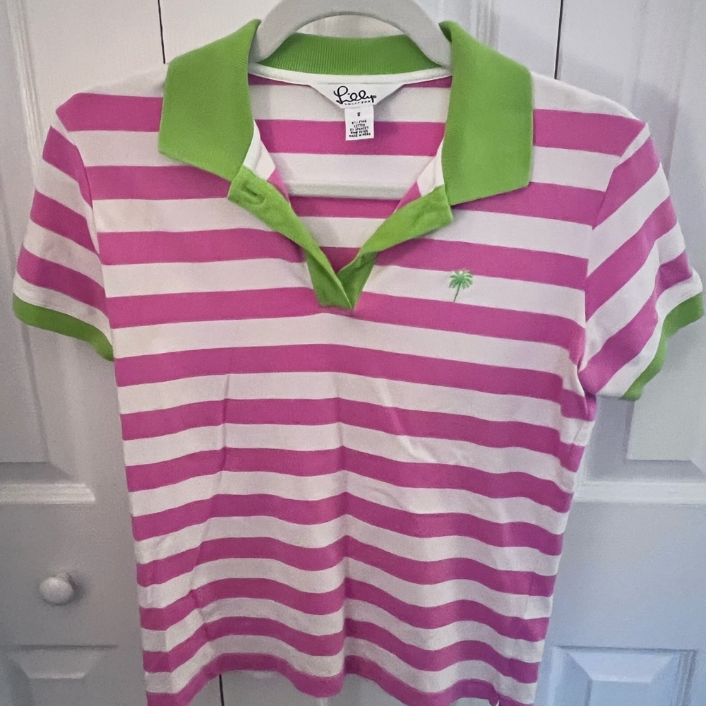 Lillly Pulitzer pink& white striped polo shirt